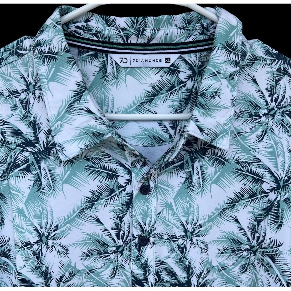 7 Diamonds Mens X-Large Provo Golf Shirt 4 Way Stretch Palm Trees Hawaiian Polo
